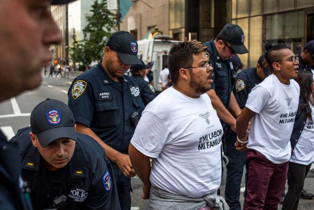 Protesters, including DACA recipients, under arrest outside Trump Tower on Tuesday morning.